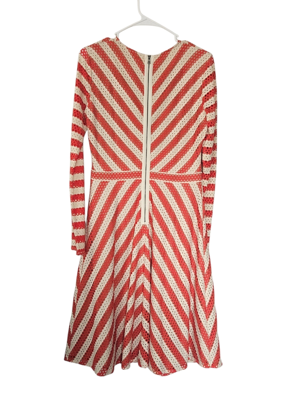 BCBGMaxAzria Kristina Red and White Chevron Long-Sleeve Fit-and-Flare Dress Size - Picture 3 of 9
